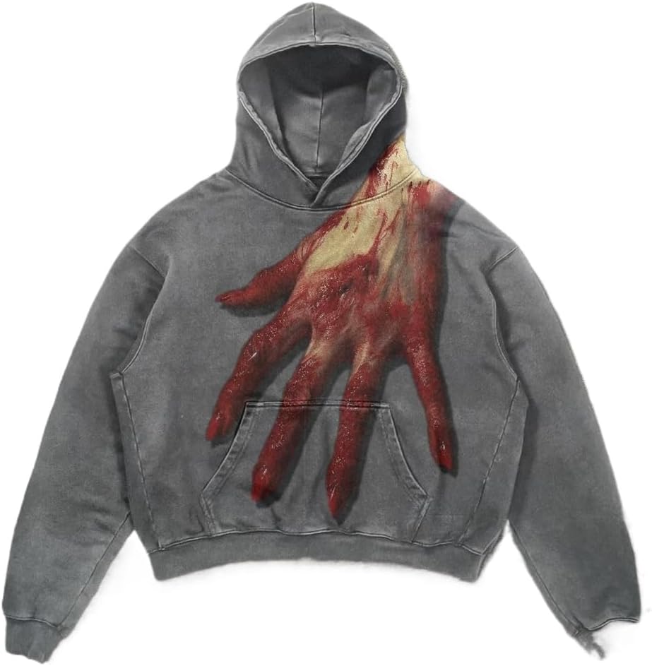 Halloween Y2K Hoodie Gothic Casual palm/spider Blast Print Pattern Skull Fashion Hoodie Men Harajuku Men Clothing