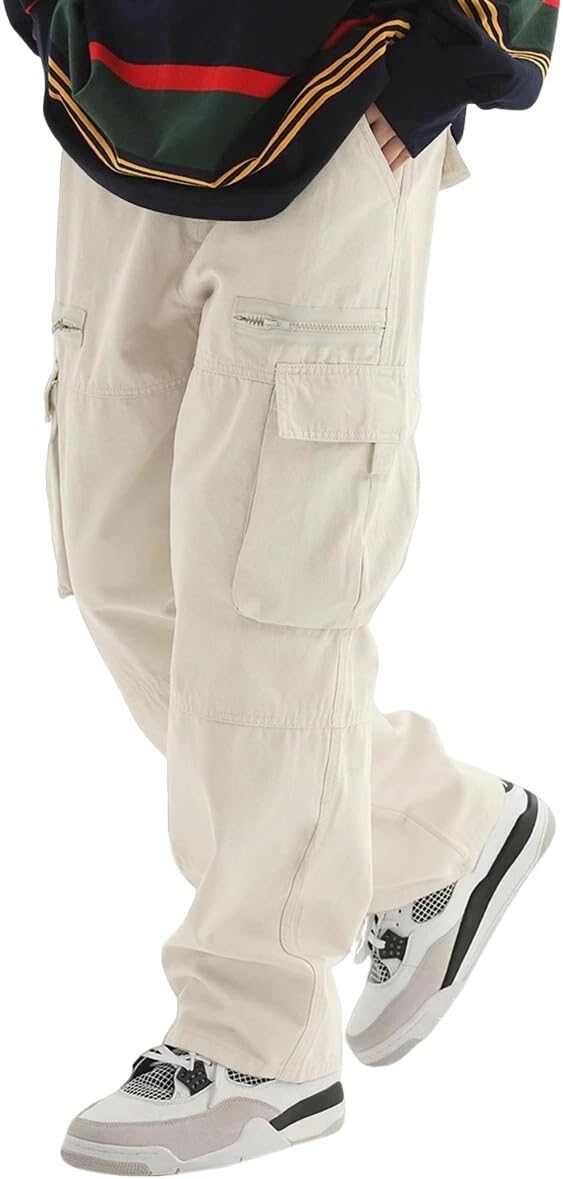 men Wild Cargo Pants Loose Fit Y2K Pants Drawstring Casual Hiking Pants Pocket Zipper Design Straight Trousers - Image 2