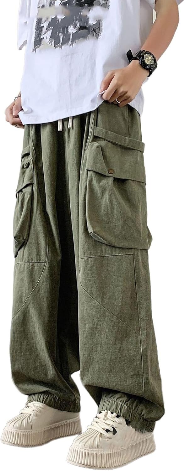 Japanese Retro Overalls for Men in Spring and Summer Loose Multi-Pocket Wide-Leg Casual Pants - Image 2