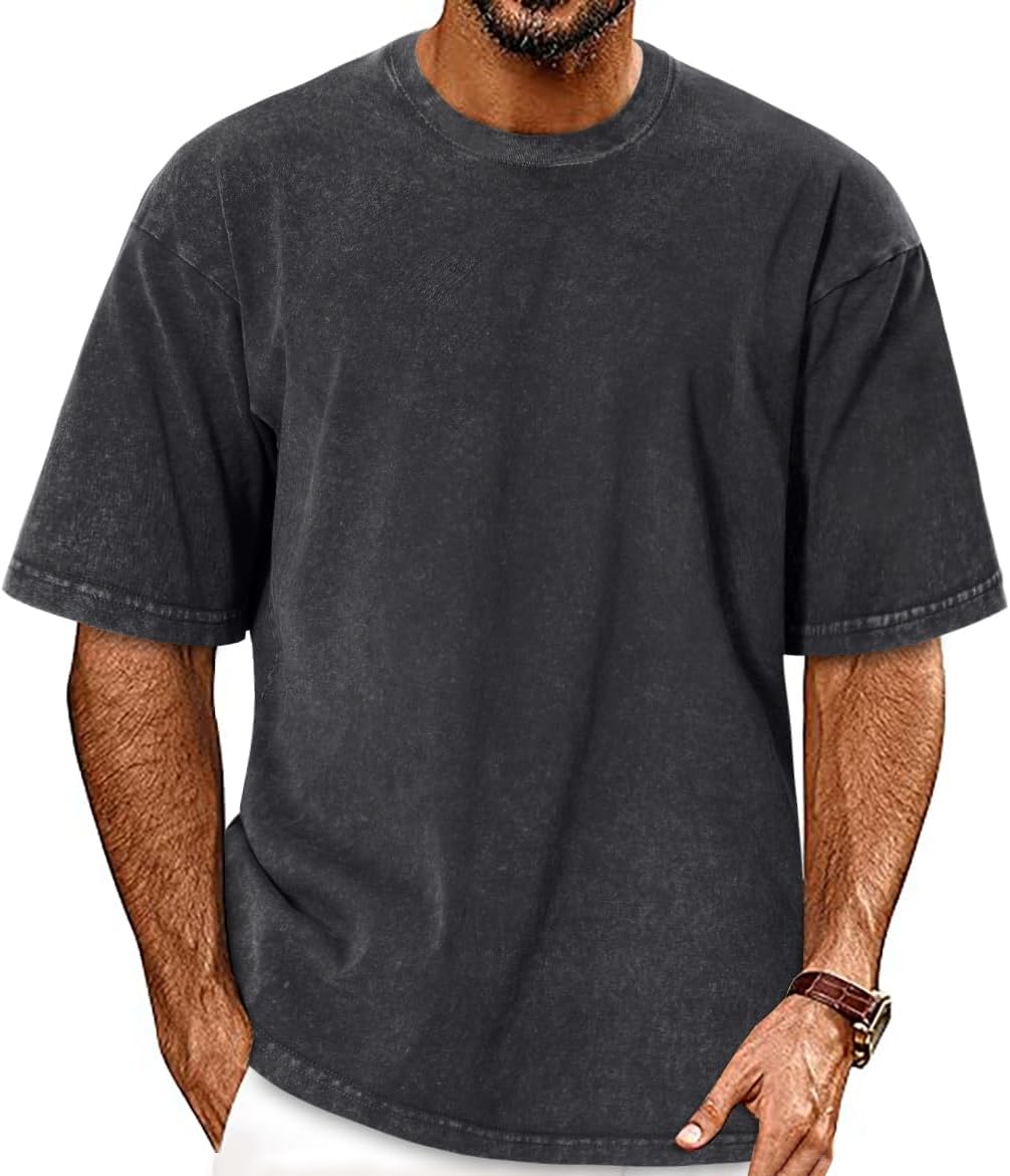 Oversized Tshirts for Men Short Sleeve Vintage Washed Basic Loose Tees