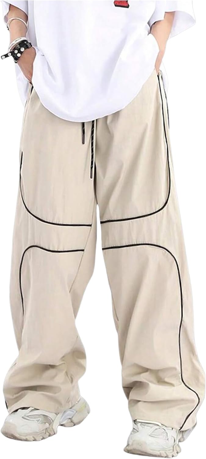 men Baggy Pants Y2K Contrast Piping Drawstring Sweatpants Fashion Unisex Oversized Cargo Pants for Men with Pockets - Image 2