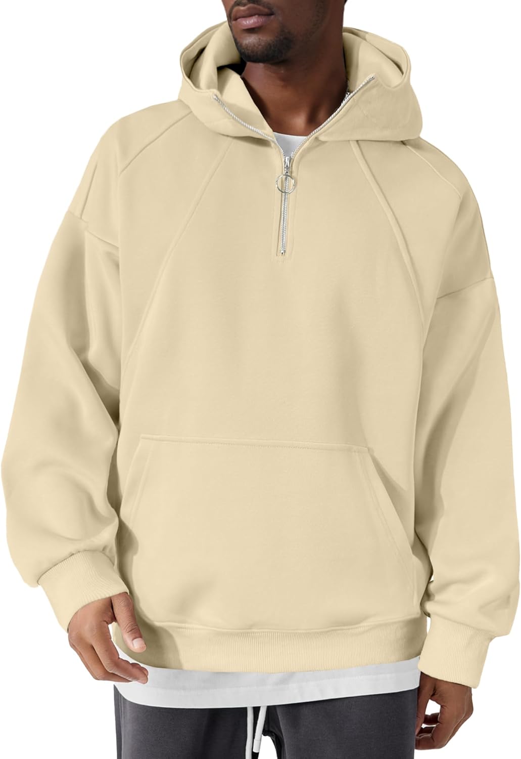 Quarter Zip Hoodies for Men Oversized Pullover Loose Fit Sweatshirt with Kangaroo Pocket - Image 2