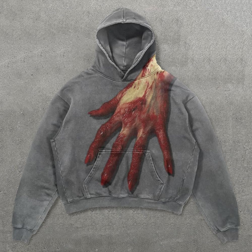 Halloween Y2K Hoodie Gothic Casual palm/spider Blast Print Pattern Skull Fashion Hoodie Men Harajuku Men Clothing - Image 2