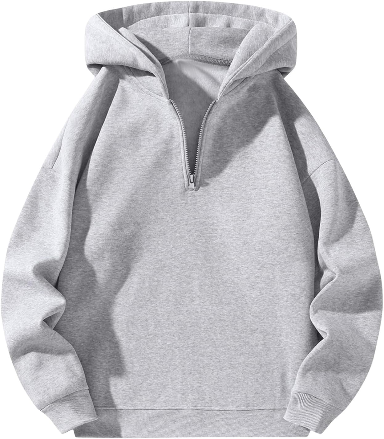 men Quarter Zip Hoodies Zip Up Hoodie Long Sleeve Drop Shoulder Sweatshirt Casual Pullover