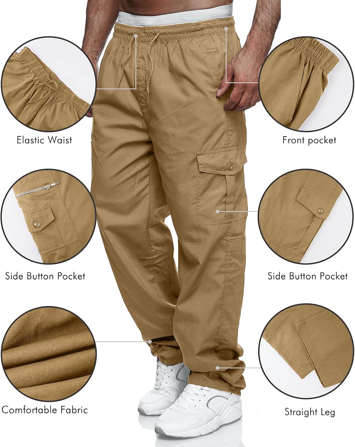 men Cargo Pants Relaxed Fit Sport Pants Jogger Sweatpants Drawstring Outdoor Trousers with Pockets - Image 2