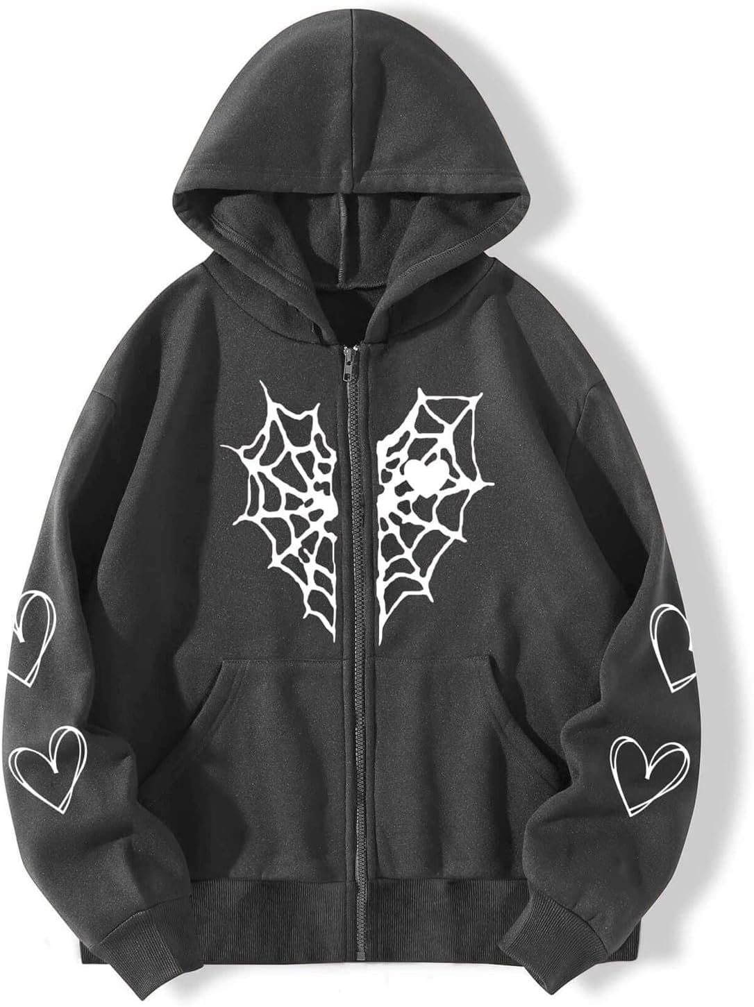 Full Zip Up Hoodies Y2K men Gothic Spiderweb Heart Graphic Hoodie Vintage Punk Harajuku Style Sweatshirts Streetwear - Image 2
