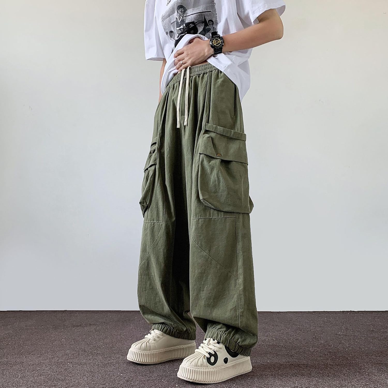 Japanese Retro Overalls for Men in Spring and Summer Loose Multi-Pocket Wide-Leg Casual Pants
